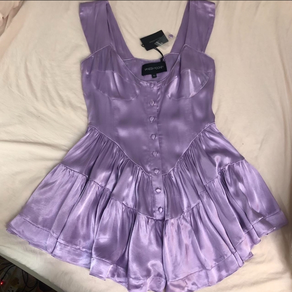 Limited Edition Vanessa Mooney Elisabeth Dress Romper in Lavender Satin NWT